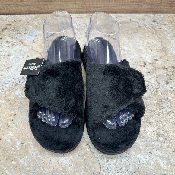 Sollbeam Slippers Womens Size 38 US 8 Black Soft Fuzzy Faux Fur Slides NWT - Picture 2 of 11